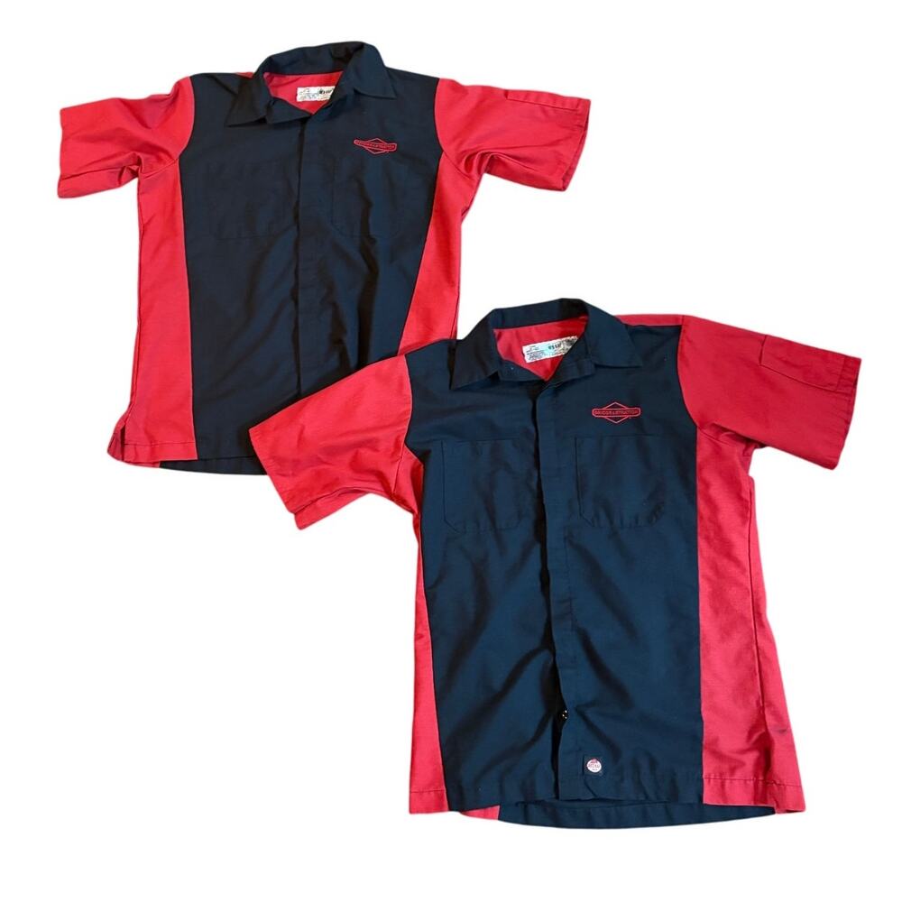 Lot of 2‎ Red Kap Work Shirts Briggs & Stratton Short Sleeve Red Black EUC